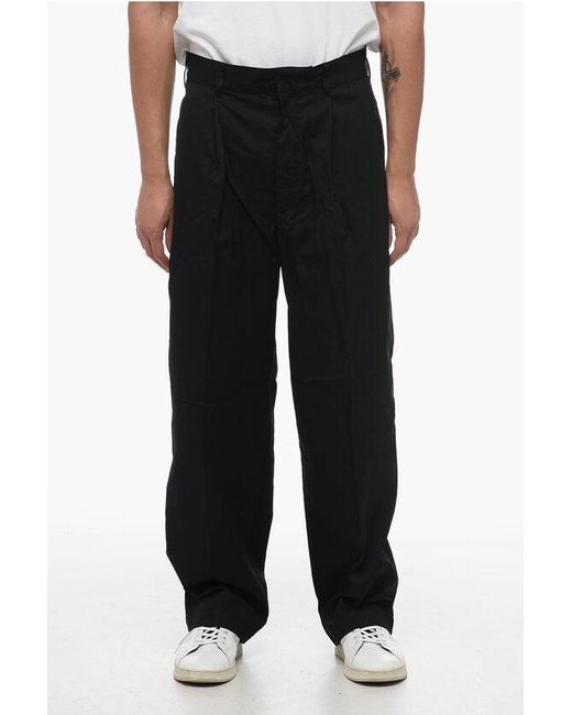 Armani Black Emporio Double-Pleated Cotton Chinos Pants for men