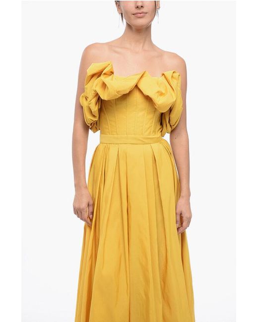 Alexander McQueen Yellow Balloon Sleeved Flared Dress With Corset Design