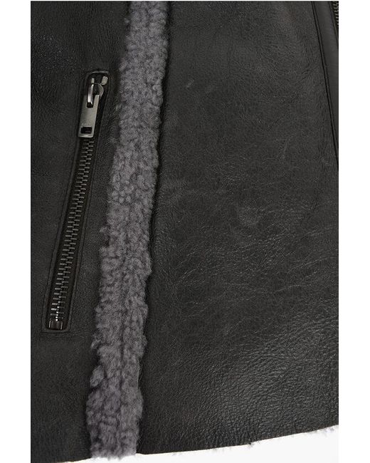 DIESEL Gray Vintage Effect Leather L-Browny Oversized Jacket With Fur De for men