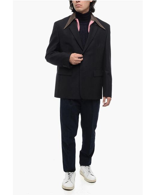 Prada Black Wool Blend Single-Breasted Blazer With Removable Collar for men