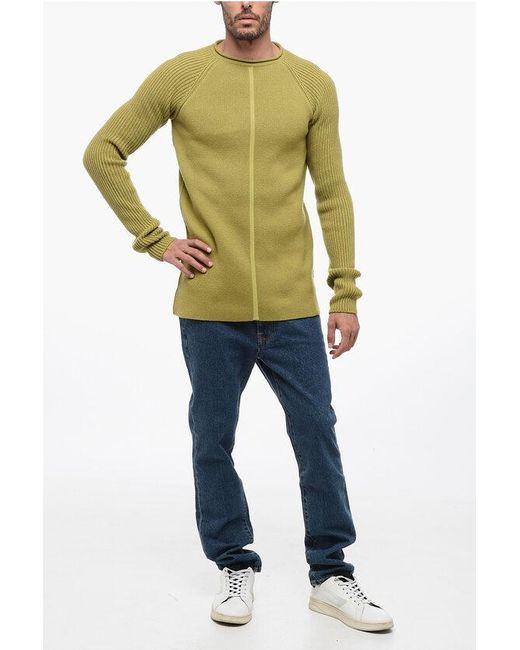 Rick Owens Green Luxor Crew Neck Cashmere Blend Pullover With Jacquard Detail for men