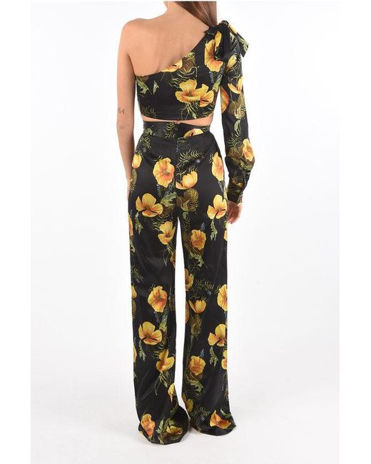 Philipp Plein Multicolor Couture Boot-Cut Set With Silk One-Shoulder Crop Top