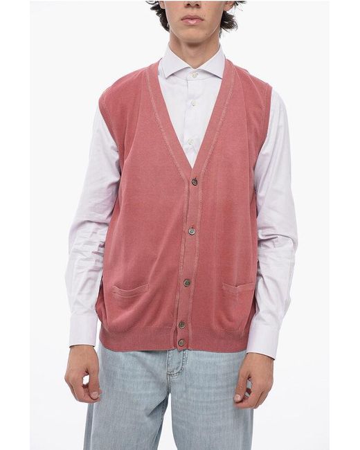 Corneliani Red V-Neck Sleeveless Cardigan for men