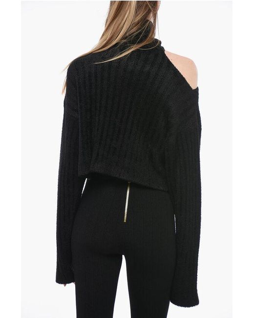 Balmain Black Cold Shoulder Sweater With Jewel Buttons