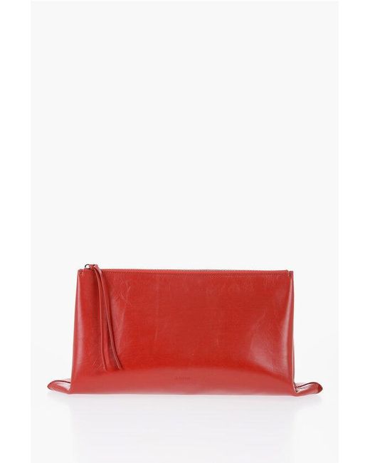 Jil Sander Red Craquelé Leather Clutch With Zip Closure for men