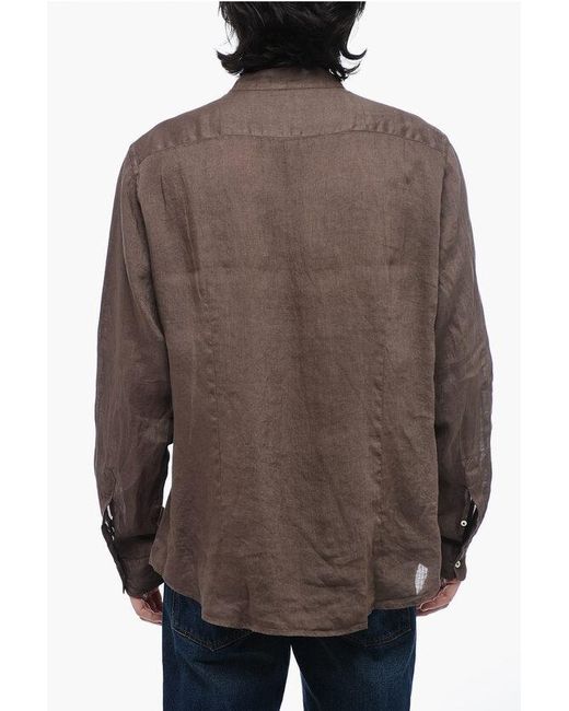 Altea Brown Mandarin Collar Pure Linen Shirt for men