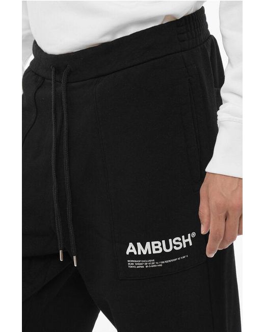 Ambush Black Fleeced Cotton Workshop Joggers With Drawstring Waist for men