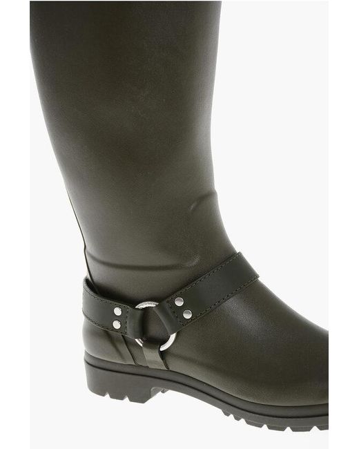 Céline Green Rubber Rain Boots With Biker Detail