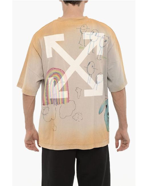 Off-White c/o Virgil Abloh Gray Gradient Effect Crew-Neck T-Shirt With Prints for men