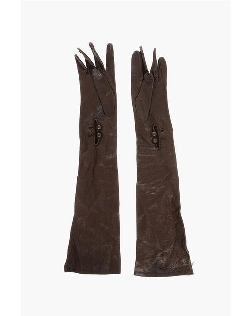 DSquared² Brown Solid Color Leather Warm Gloves