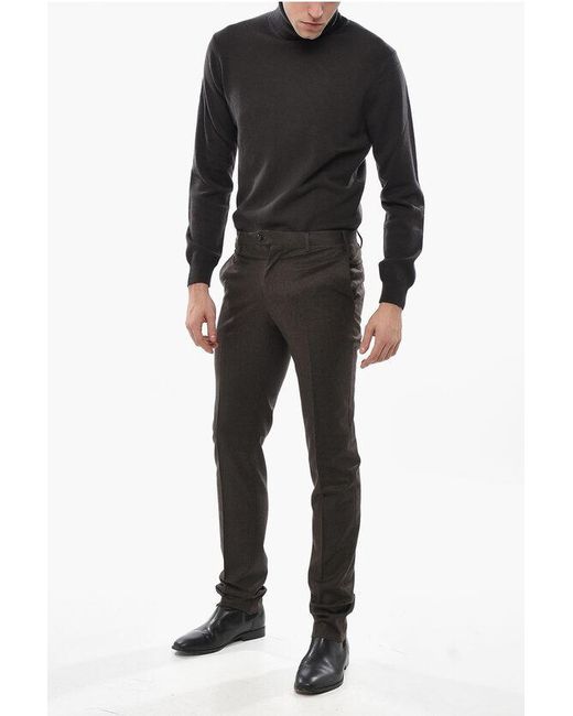 Corneliani Black 4-Pocketed Virgin Wool Pants With Belt Loops for men