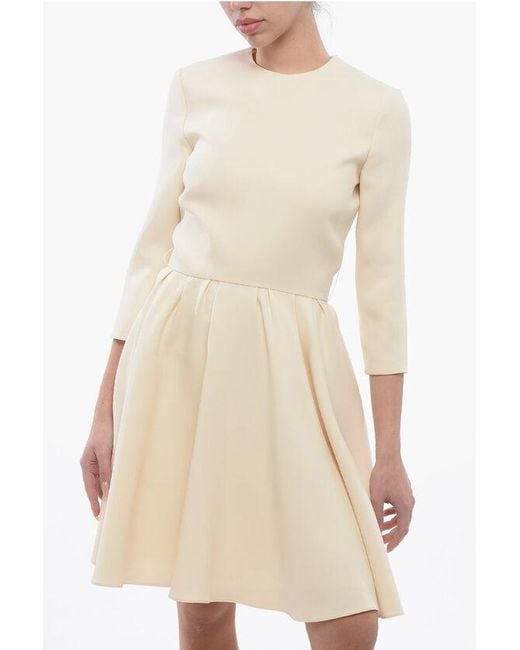Dior Natural Wool Blend Flared Dress With 3/4 Sleeves