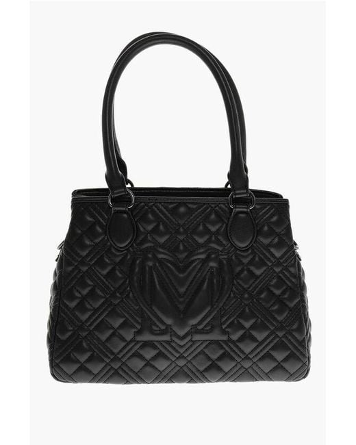 Moschino Black Love Quilted Faux Leather Bag With Removable Shoulder Strap