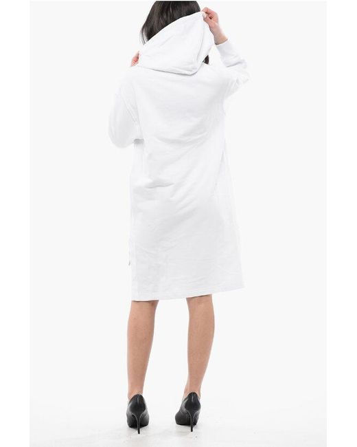 DIESEL White Asymmetrical Cut D-Ilse Italico Sweat Dress With Side Split