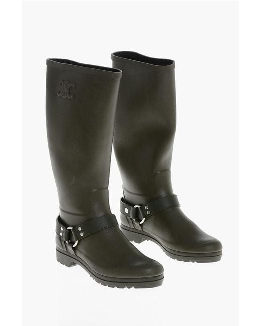 Céline Green Rubber Rain Boots With Biker Detail