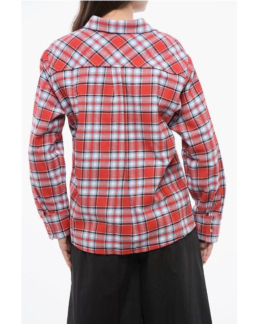 Woolrich Red Plaid Check Cotton Blend Overshirt With Fringed Details