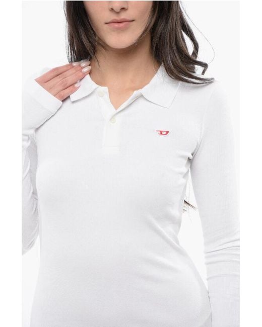 DIESEL White Tag Ribbed D-Ribenny-Ls-D Bodycon Polo Dress With 2-Butt