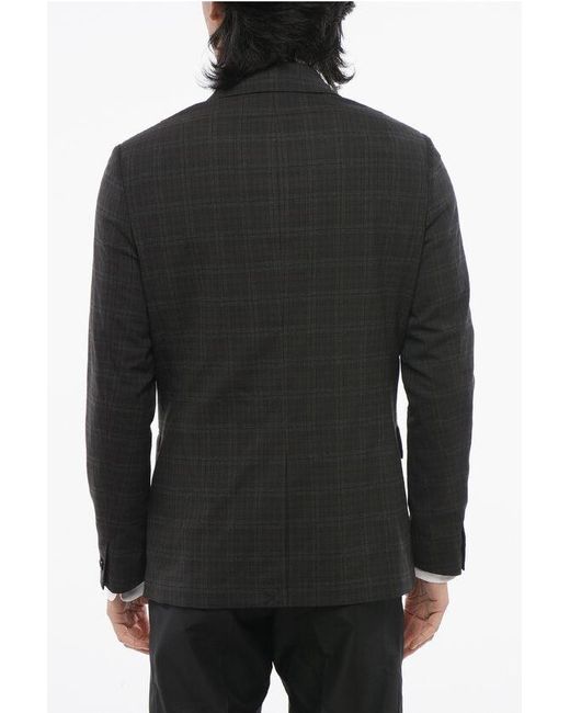 AllSaints Black Double-Breasted Checkered Blazer for men