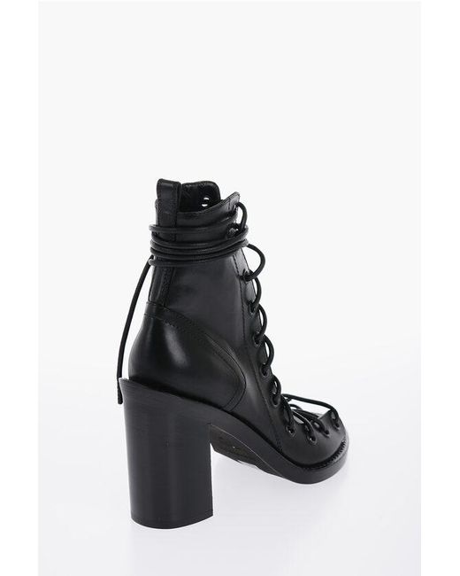 Ann Demeulemeester Black Leather Lace-Up Ankle Boots With Side Zip 9Cm