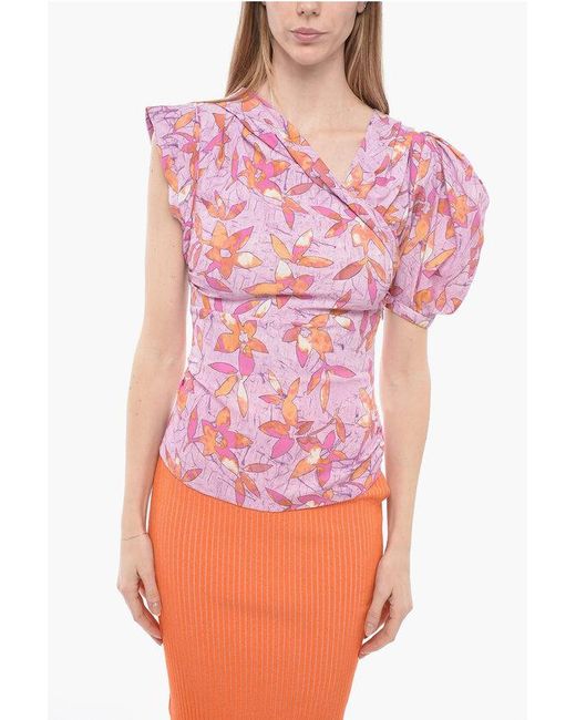 Isabel Marant Pink Printes Madinea Blouse With Asymmetric Sleeves