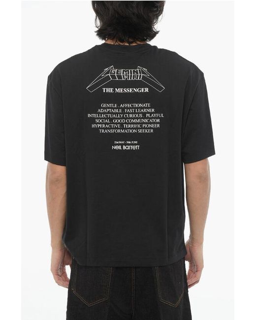 Neil Barrett Black Slim Fit Rock Band Zodiac Gemini Crew-Neck T-Shirt With Drop for men