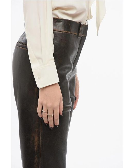 Loewe Black Leather Flared Pants