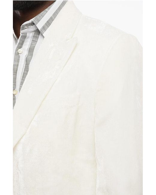 Armani White Emporio Jacquard Velour Blazer With Peak Lapel for men