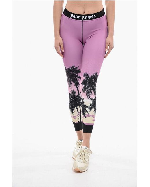 Palm Angels Pink Elastic Waist Sunset Printed Leggings