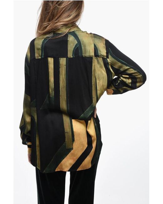 Louisa Ballou Black Oversized Satin Printed Shirt