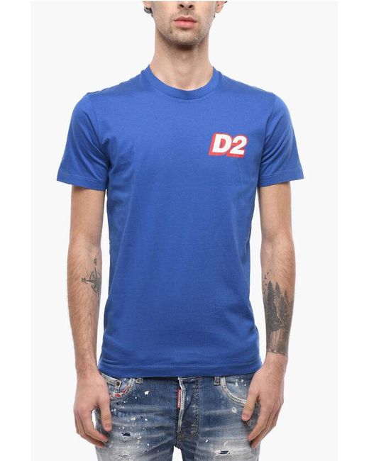 DSquared² Blue Plain T-Shirt With D2 Print for men