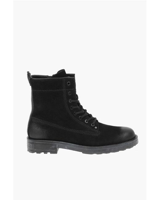 DIESEL Black Leather D-Throuper Dbb Zc Combact Boots for men