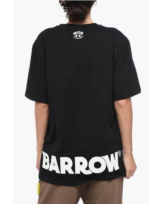 Barrow Black Solid Color Crew-Neck T-Shirt With Fluo Print