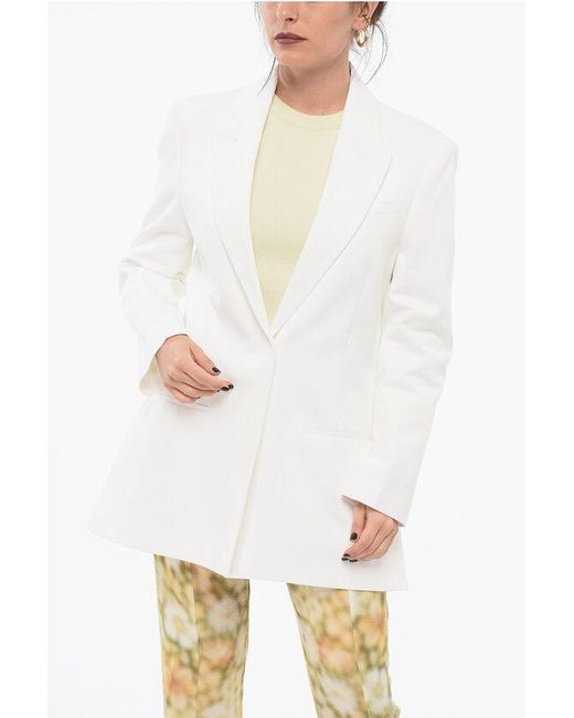 Calvin Klein White Cotton Single Breasted Blazer With Jetted Pocketd