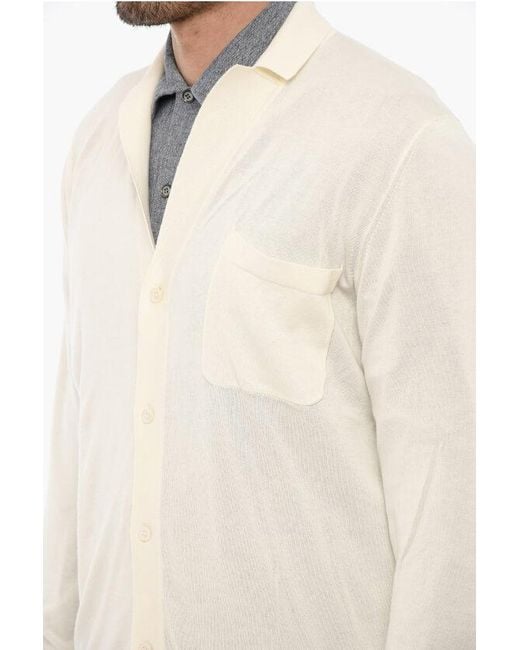 Drumohr White Lightweight Cotton Cardigan With Breast Pocket for men