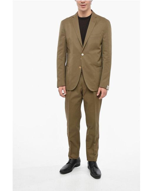Corneliani Natural Patch Pocket Gate Cotton Blend Suit for men