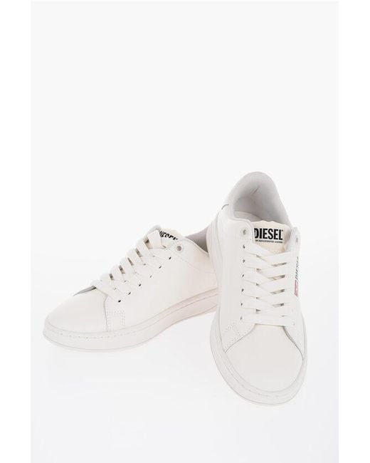 DIESEL White Printed Leather Lace-Up S-Athene Sneakers