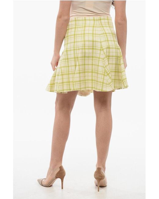 Dior Yellow Tartan Flared Wool Mini Skirt