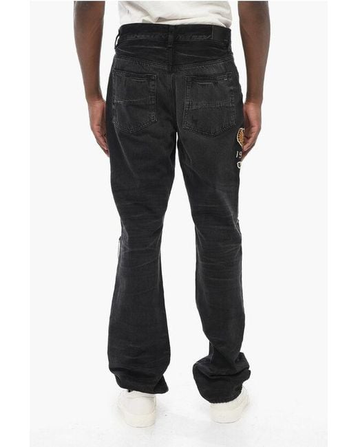 Amiri Black Embroidered Varsity Eagle Regular Fit Denims 22Cm for men