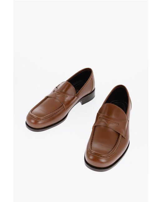 Lidfort Brown Italian Leather Penny Loafers for men