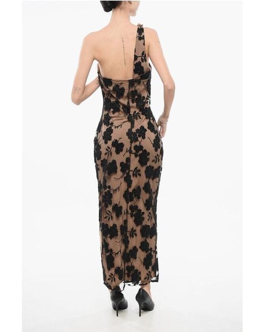 ROTATE BIRGER CHRISTENSEN Black Layered One-Sleeved Long Dress With Beads Details