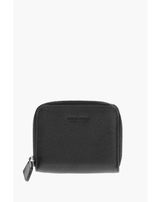 Armani Black Giorgio Textured Leather Coin Purse With Zip Closure for men