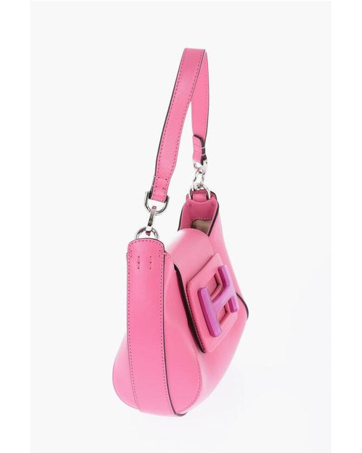 Hogan Pink Leather Hobo Bag With Logoed Fastening