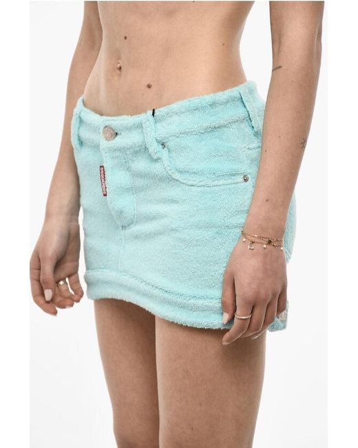 DSquared² Blue Terry Cotton Mini Skirt