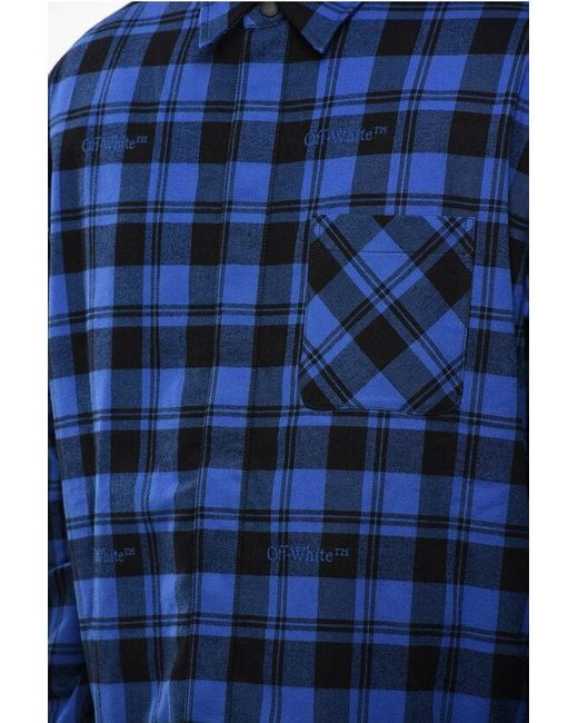 Off-White c/o Virgil Abloh Blue Checkered Lined Flannel Overshirt for men
