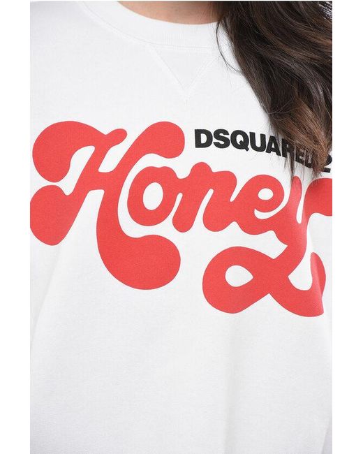 DSquared² White Cotton Honey Crew-Neck Sweatshirt With Contrasting Print