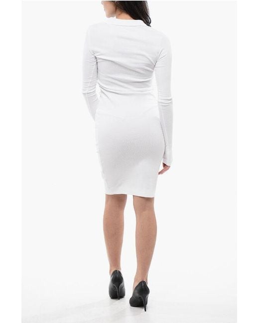 DIESEL White Tag Ribbed D-Ribenny-Ls-D Bodycon Polo Dress With 2-Butt