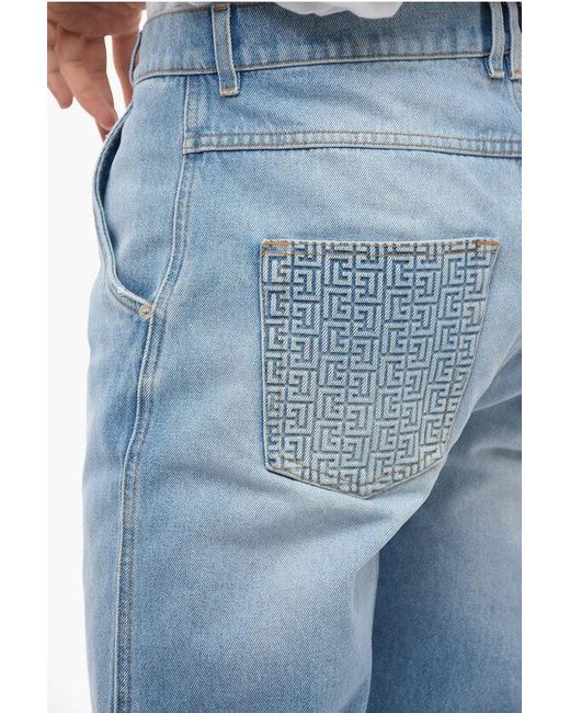 Balmain Blue Straight-Fit Jeans With 17Cm Monogram Pockets for men