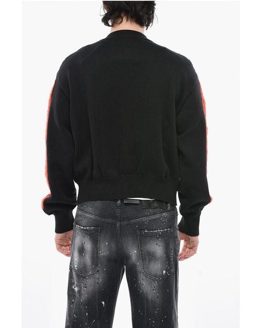 Givenchy Black Cotton-Blend Cardigan Flames With Jacquard Sleeves for men