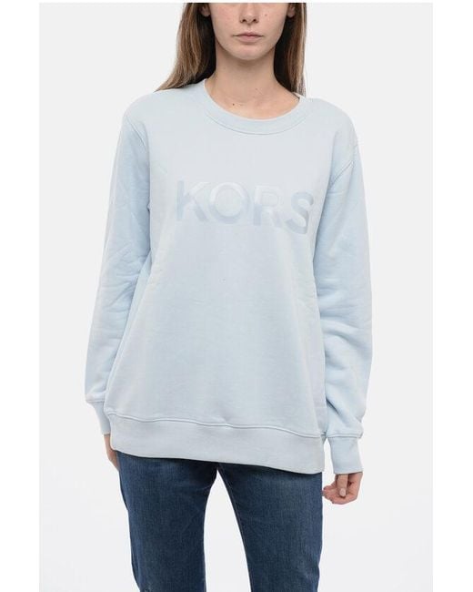 Michael Kors Gray Crew Neck Fleeced Cotton Blend Sweatshirt With Printed Logo