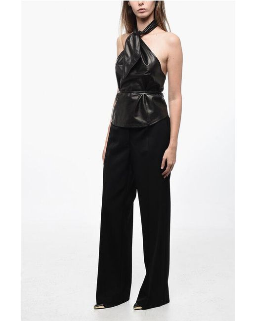 Ann Demeulemeester Black Italian Leather Halter Neck Top